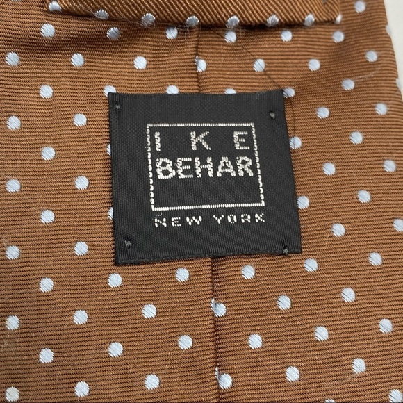 Ike Behar Brown White Polka Dot Silk Tie - Picture 4 of 6